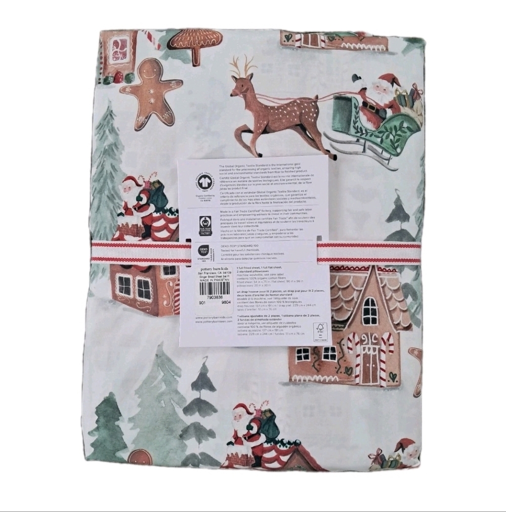 Pottery Barn Kids Gingerbread Organic Sheet Set Full NEW - Picture 3 of 5